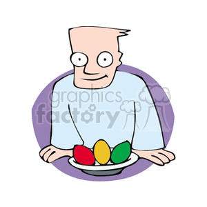 clipart - Cartoon man with bowl of Easter eggs.