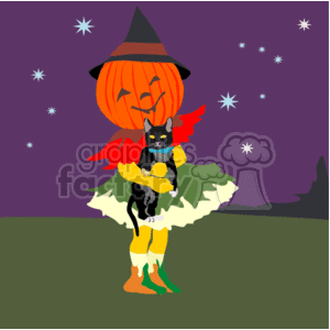 Person dressed in their Halloween costume holding a cat clipart.