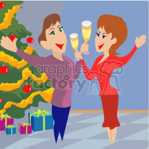 Man and woman tosting next to a christmas tree. clipart. Royalty-free image # 145174