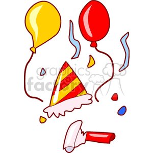 clipart - birthday party hat confetti and balloons.