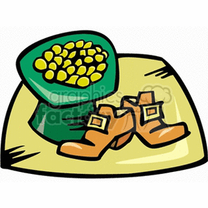 Hat full of gold with leprechaun shoes clipart.