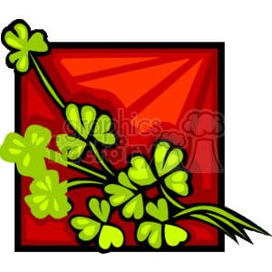 A bunch of three leaf clovers framed in red clipart. Royalty-free image # 145276