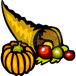 clipart - thanksgiving cornucopia with a pumpkin and gourds.