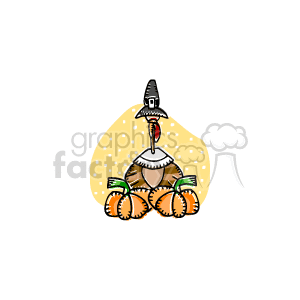 whimsical turkey with two pumpkins clipart. Royalty-free image # 145582