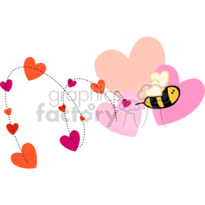 A Bee Flying Over Some Pink Hearts with a Swirl of Hearts Behind clipart. Commercial use image # 145827