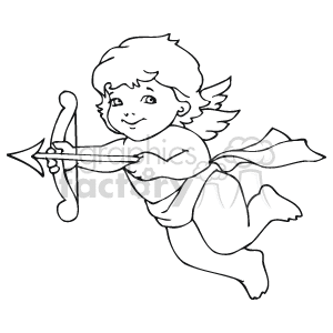 A Black and White Cupid Holding a Bow and Arrow clipart. Commercial use image # 146001