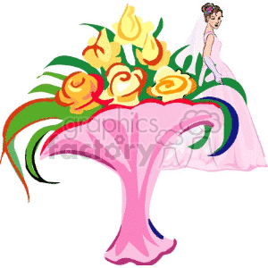 Wedding bouquet with a bride in the back clipart. Commercial use image # 146193