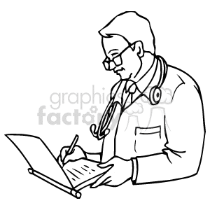doctor taking notes black and white clipart. Commercial use image # 149523