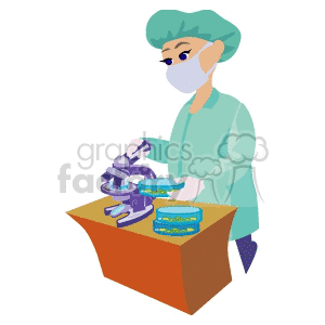 A Lab Worker Looking through a Microscope at a Cultures clipart. Commercial use image # 149623