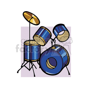 The clipart image shows a drum set, which is a collection of percussion instruments commonly used in music. The drum set consists of various drums, such as the bass drum, snare drum, and tom-toms, as well as cymbals, including ride cymbal and hi-hat cymbals. These instruments are arranged in a specific configuration and are played using drumsticks or other drumming implements. Overall, the image depicts a typical drum set used for creating rhythmic patterns and beats in musical performances.
