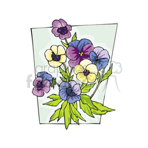 Blue purple and yellow pansies clipart. Commercial use image # 151465