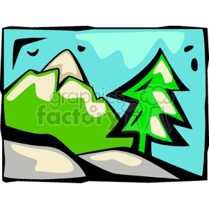 Pine tree on a snow covered mountain clipart. Commercial use image # 152846