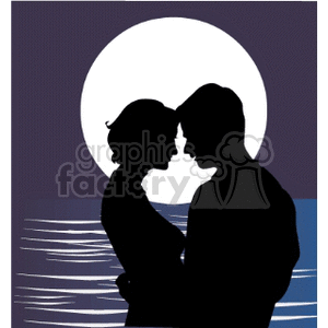  romantic romance love moon couple hug kiss silhouette silhouettes couples ocean water hugging  Romantic001.gif Clip Art People 