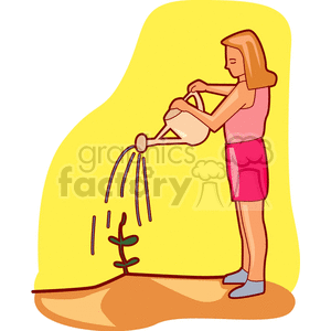 girl watering a plant clipart. Royalty-free image # 154272