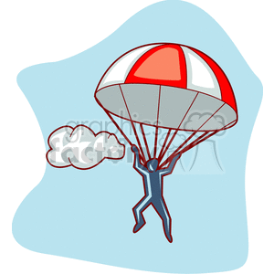 clipart - Man with red and white parachute.