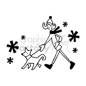  people walking dog dogs winter   Pple029_bw Clip Art People 