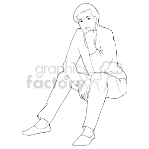 The clipart image shows a person sitting with one leg crossed over the other, resting their chin on their hand in a pose that suggests they are deep in thought or contemplation. The style is simple and appears to be a line drawing without any shading or color.