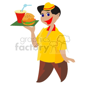 A Waiter Getting Reading to Serve A Burger and A Drink clipart. Commercial use image # 155482