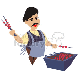 A Man Grilling Kabobs on the BBQ clipart.