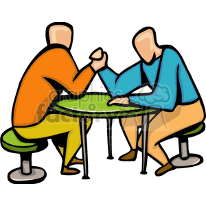 clipart - Two Men Sitting at a Table Arm Wrestling.