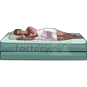 clipart - A Woman in a White Nighty Sleeping on a Bed.