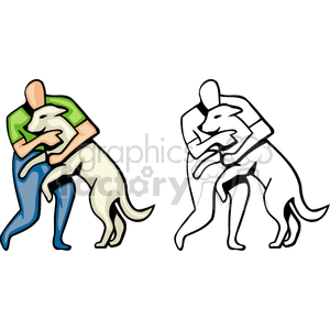 clipart - A Man with a Green Shirt Hugging his Dog.