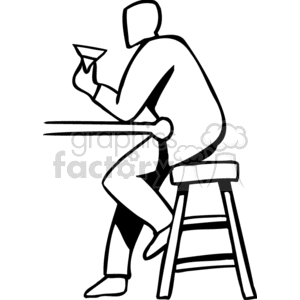 clipart - A Man Sitting at a Bar Drinking By Himself.