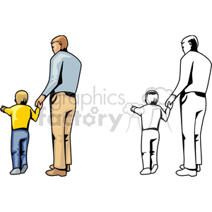 clipart - A Man and a Boy Walking the Boy Pointing.