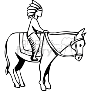 clipart - A Side View of an Indian Sitting on a Horse.
