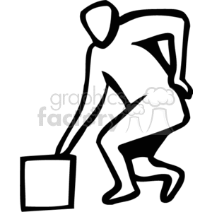 clipart - A Black and White Person Setting Something Heavy Down with a hurt Back.