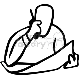 A Simple Black and White Image of a Man Talking on the Phone While looking at a Paper clipart. Royalty-free image # 155777