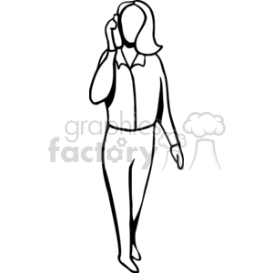 A Black and White Image of a Woman Talking on the Phone Walking clipart. Royalty-free image # 155781