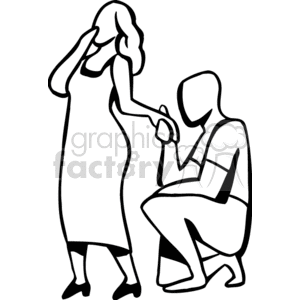 A Black and White Image of a Man and a Woman Him Proposing to Her She is Surprised clipart. Royalty-free image # 155783