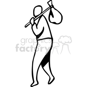 A Black and White Image of a Man Holding a Sack over his Shoulder clipart. Royalty-free image # 155797