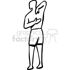 clipart - A Black and White Image of a Man in Short Trying to Streach His Arms.