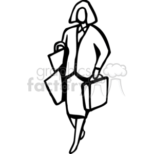 A Black and White Image of a Woman Holding Several Shopping Bags clipart. Commercial use image # 155801