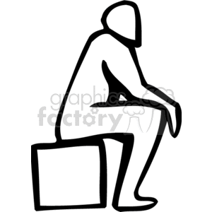 A Black and White Image of a Large Man Sitting on a Small Box clipart. Royalty-free image # 155809