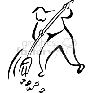 A Black and White Image of a Person Raking Autumn Leaves clipart. Commercial use image # 155815