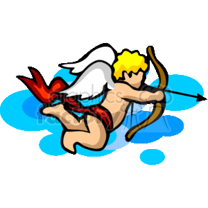 Blonde Cupid With Red Ribbon Shooting a Bow and Arrow clipart.