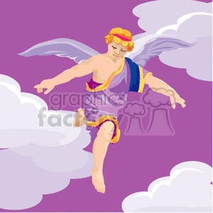 An Angel Wearing Purple Walking in the Clouds clipart. Commercial use image # 156235