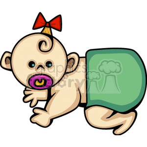 Baby girl in green diapers and red bow crawling clipart. Royalty-free image # 156434