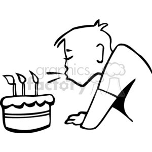 A little boy blowing out candles on a birthday cake clipart. Royalty-free image # 156446