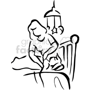 Blach and white mother putting her baby to sleep cartoon  clipart. Royalty-free image # 156450