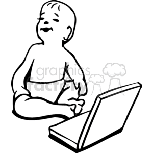 Little black and white baby sitting in front of a laptop clipart. Royalty-free image # 156460