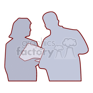 A Silhouette of a Woman and a Man Talking about Some Paper Work clipart. Royalty-free image # 156571