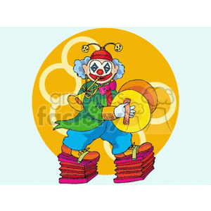 A Clown Walking on Accordions Blowing on a Horn and Banging on some Symbols animation. Commercial use animation # 156695