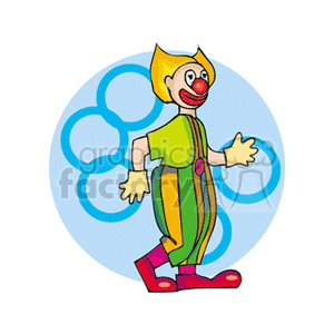 A Clown Being Silly Walking with Big Red Shoes and Yellow Hair clipart. Royalty-free image # 156703