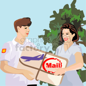 Mail man delivering a package to a women