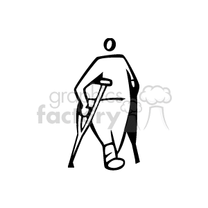 Black and White Large Person with a Wrapped Foot on Crutches clipart.