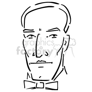 The clipart image shows a line drawing of a person's face, depicted in a simple, minimalistic style. The face is forward-facing and includes features such as eyes, nose, mouth, ears, and hairline. It is a stylized representation suitable for various graphic design needs.